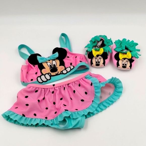 Disney Swim Minnie Mouse Bikini Bathing Suit With Matching Slip On